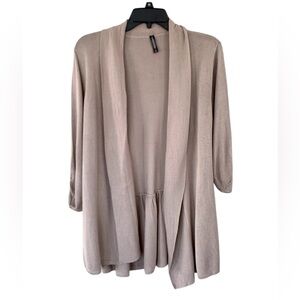 Massini Women’s Size 1X Tan Drape Front Cardigan Ruched Sleeves